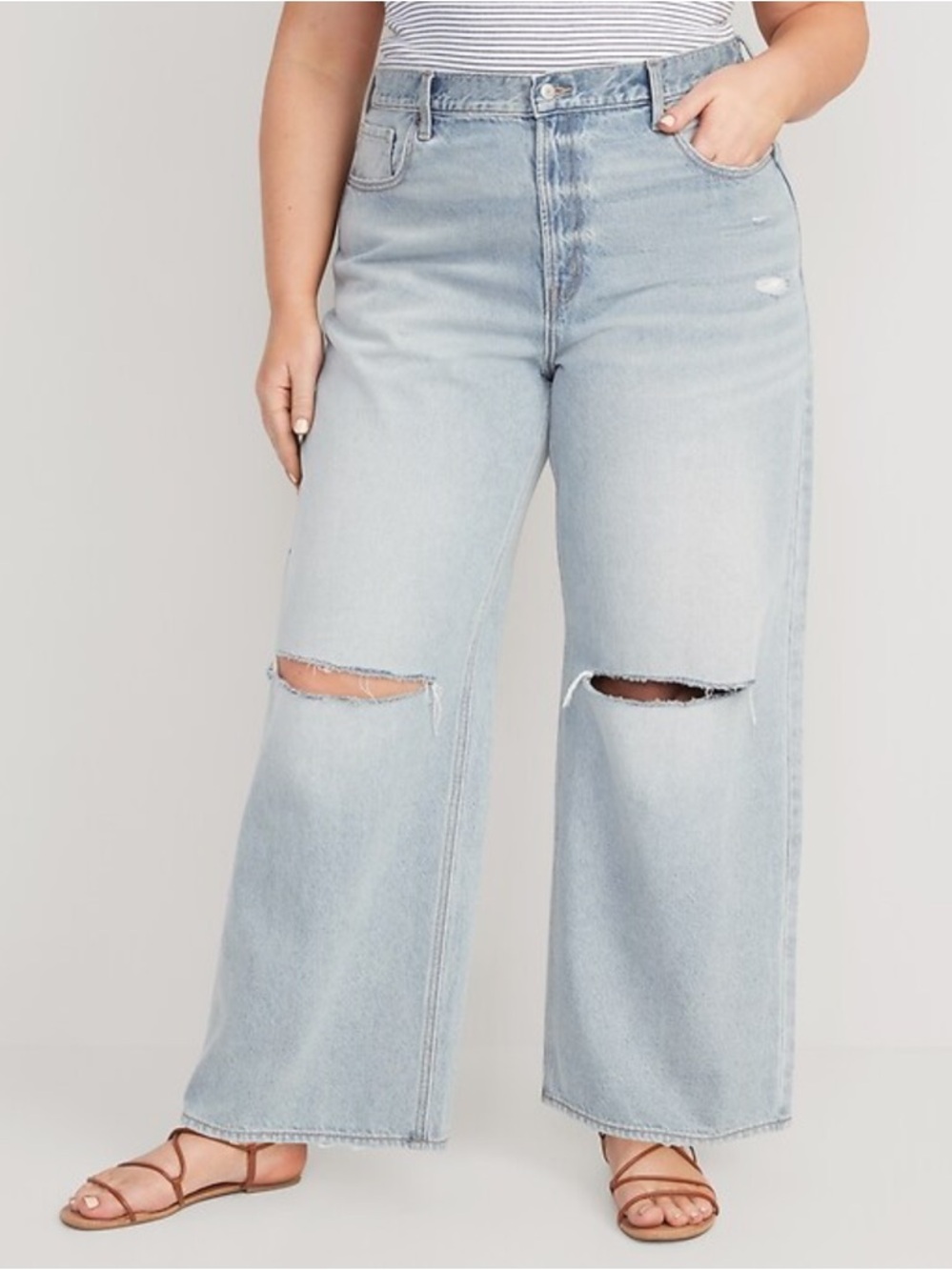 Old Navy Light Blue Wide Leg Distressed Jeans